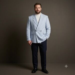 SANDRO Mens Double Breasted Blazer 52EU/42US Light Blue Wool Modern Minimalist